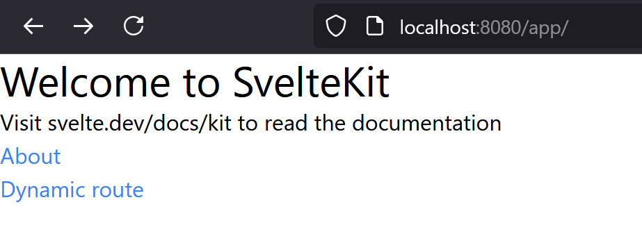 The home page, served by Go, with a base path