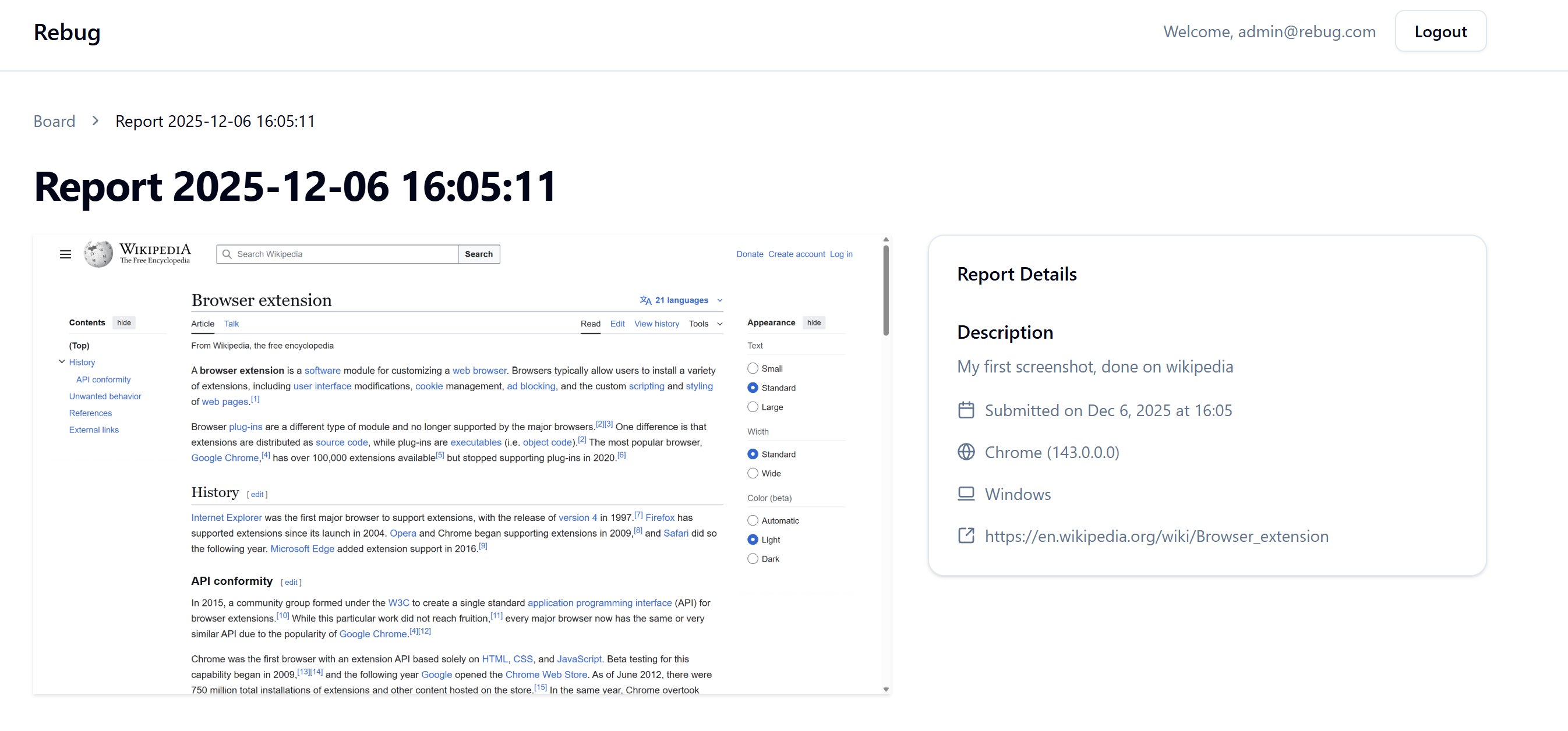 Report example with metadata