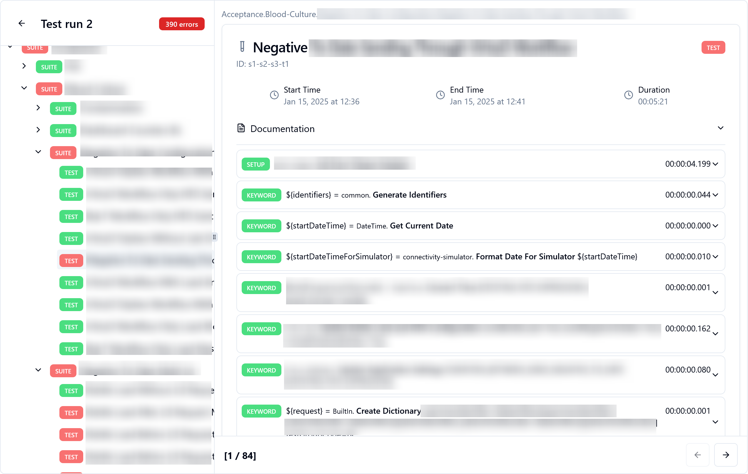 A test run failing test investigation, beginning of page