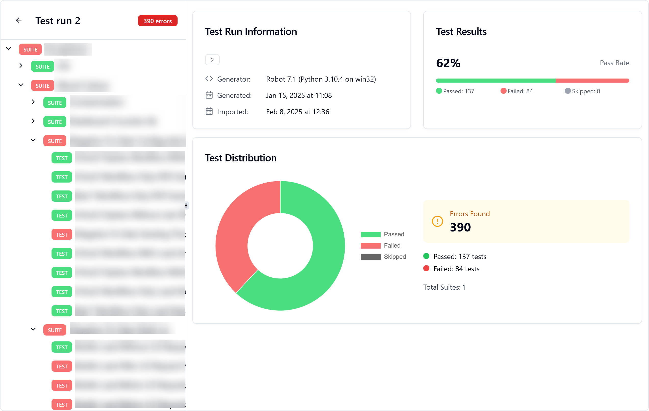 A test run main page