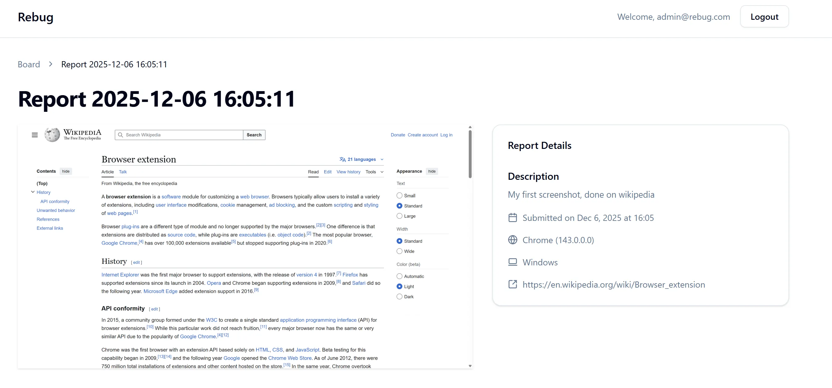 Report example with metadata
