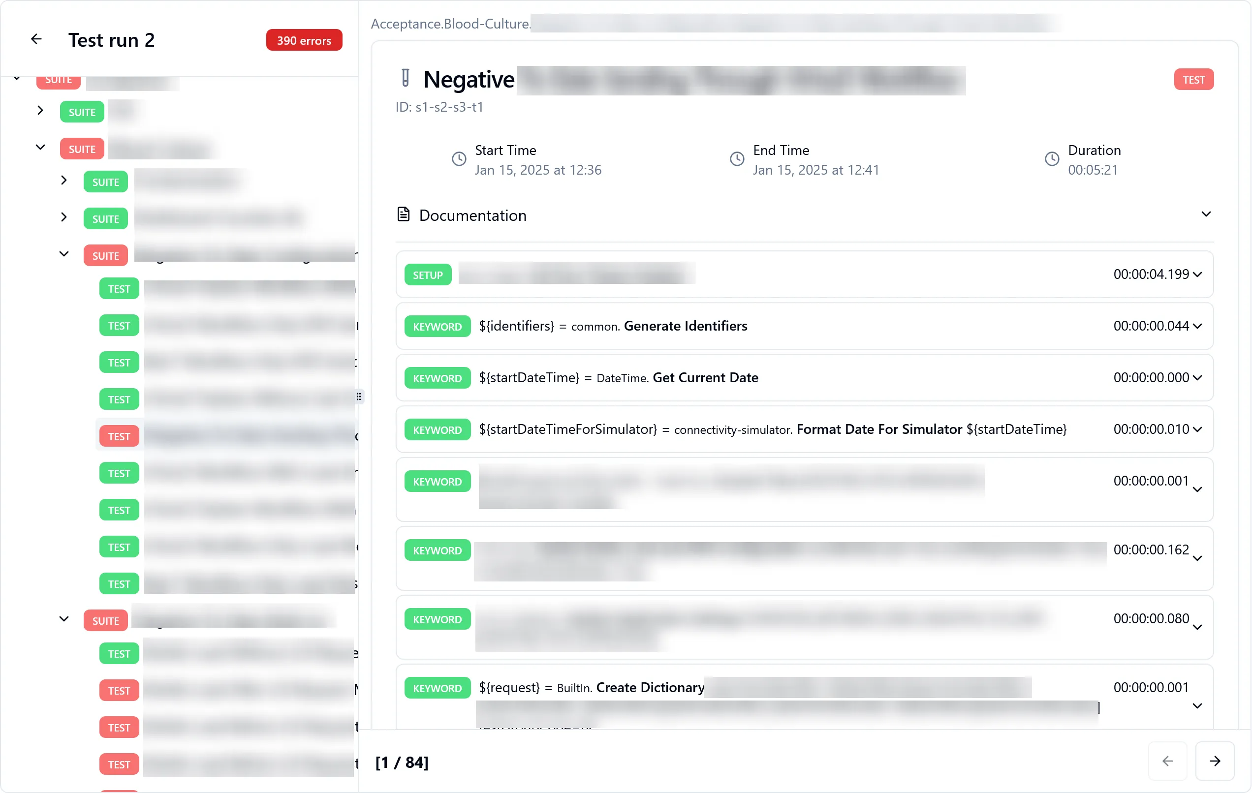 A test run failing test investigation, beginning of page